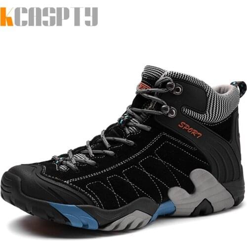 Outdoor Blue Leather Hiking Shoes Men Trekking Boots For Male Non Slip Mountain Climbing Shoes Men High Quality zapatos hombre