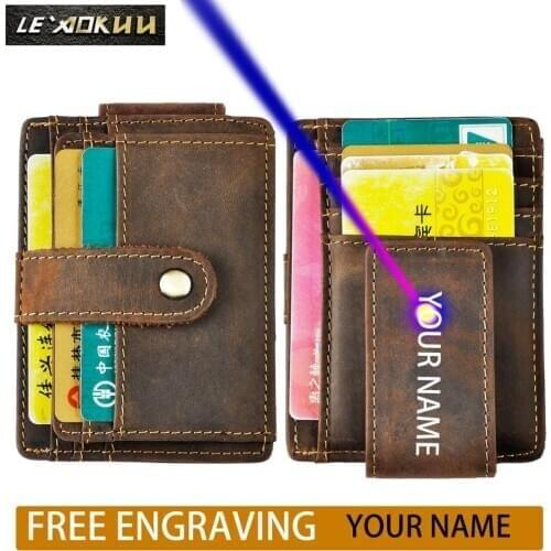 Male Original Leather Design Fashion Travel Slim Wallet Front Pocket Magnetic Large Capacity Money Clip Card Case For Men 1025