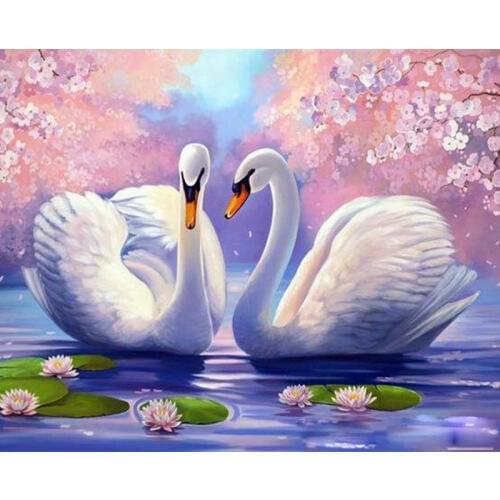 Painting By Numbers DIY Dropshipping 40x50 50x65cm White swan and cherry tree Animal Canvas Wedding Decoration Art picture Gift