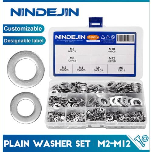 620/1010pcs Flat Washer Set Stainless Steel M2 M3 M4 M5 M6 M8 M10 M12 Ring Gaskets Kit Plain Washers Metal Washer Assortment Kit