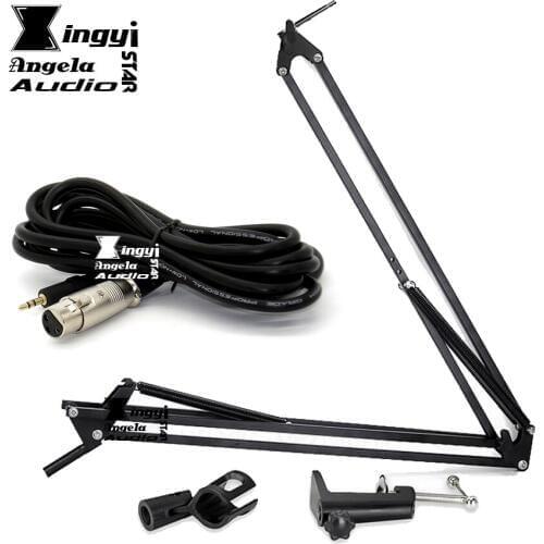 Desk Table Broadcast Mic Suspension Boom Shock Mount Scissor Arm Stand Microphone Holder Clip Cantilever Support & 3.5mm Cable