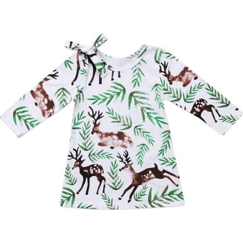 2017 Autumn Toddler Clothes Kid Girl Cute Cotton Christmas tree Sika Deer Long Sleeve Mini Dress Size 2-6T