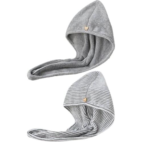Bamboo Charcoal Fiber Hair Towel Wrap Microfiber Quick Dry Turban Cap with Button Absorbent Anti-Frizz Bath Shower Hat