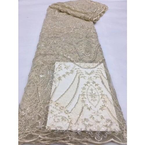Sale Embroidery African Lace Fabric with beads and sequins J-688684 High Quality French Tulle Lace Fabric Nigerian Lace Fabric