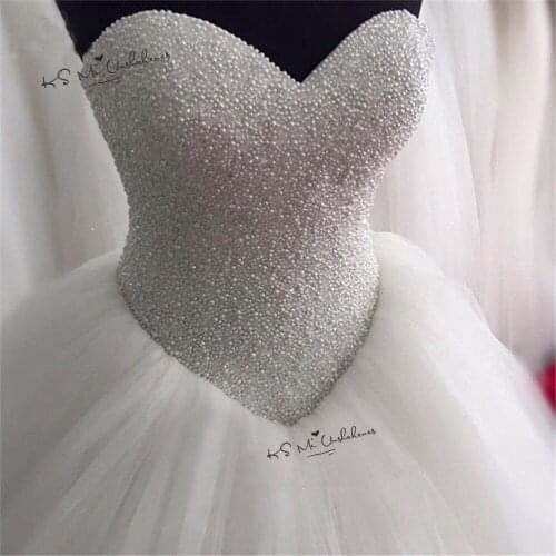 Luxury Pearls Ball Gown Wedding Dresses Plus Size Sweetheart Floor Length Wedding Gowns 2020 Gelinlik Vestido de Noiva Cheap
