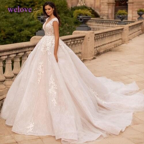 Wedding Dresses V-Neck Appliques Lace A-Line Tulle Wedding Gown Beach Simple Bridal Dress bestidos de novia 2021 Bridal Gown