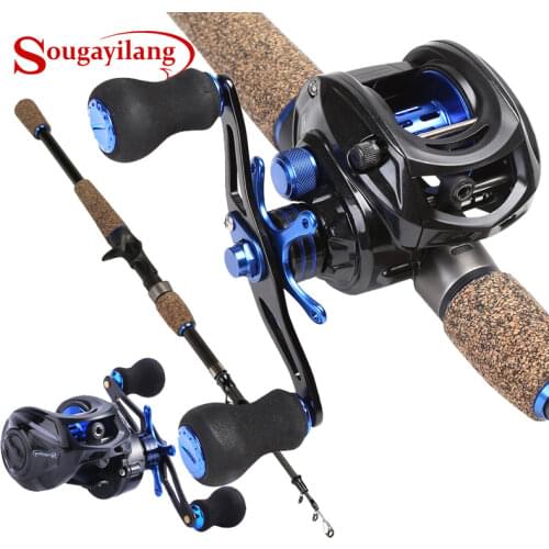 Sougayilang Fishing Rod Combo 1.8-2.4M Carbon Fishing Rod with 9+1BB 7.0:1Gear Ratio Baitcasting Reel Fishing Tackle Set Kit