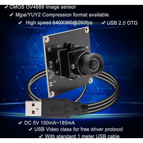 No distortion USB Camera MJPEG 260fps 640X360/120fps 720P/60fps 1080P CMOS OV4689 Mini Video Surveillance Camera module