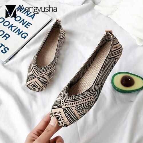Ethnic stripe knitting flats women square toe mixed color loafers embroider fly weaving moccasins women slip on lazy shoes 2020