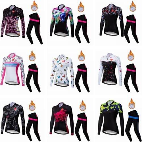 WEIMOSTAR 2019 Women Cycling Jersey Winter Thermal Fleece Long Sleeve Pants Set Outdoor Sport Breathable Bicycle Clothing Kit