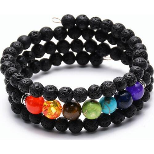 Lava Volcanic Stone Multi Circle Winding Bracelet Seven Chakras Chakra Yoga Multilayer Bracelet for Women Men