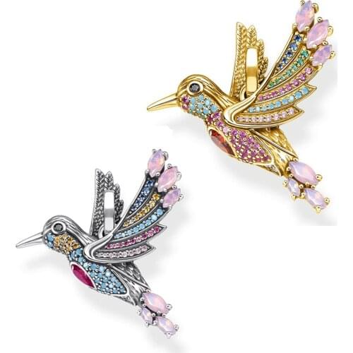 Golden Colourful Hummingbird Pendants 925 Sterling Silver Accessorie Lightness & Elegance Gift For Women 2021 Summer New Jewelry