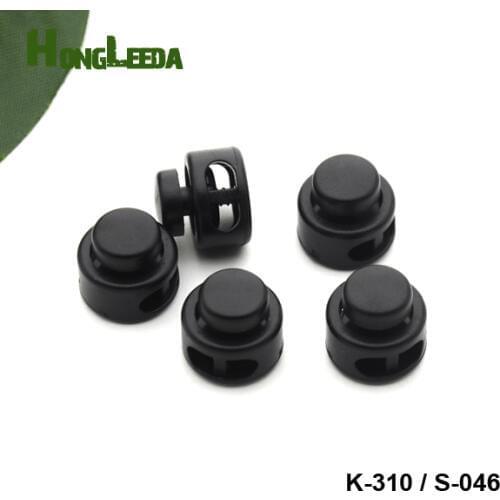 100pcs/lot HLD/K-310 S-046 black POM plastic ball cord lock toggles plastic 2 hole spring stoppers 4.5mm cord free shipping