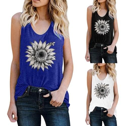 2021 Fashion Women Tank Tops Vintage Sunflowers Print Summer Tank Tops Women Sleeveless Loose Vest Camiseta Tirantes Mujer