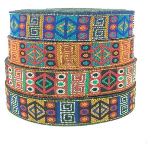3/4" 20MM 18YARD/LOT NEW 100% polyester Gold and silver silk retro geometric designs computer jacquard ribbon 4 colour choose