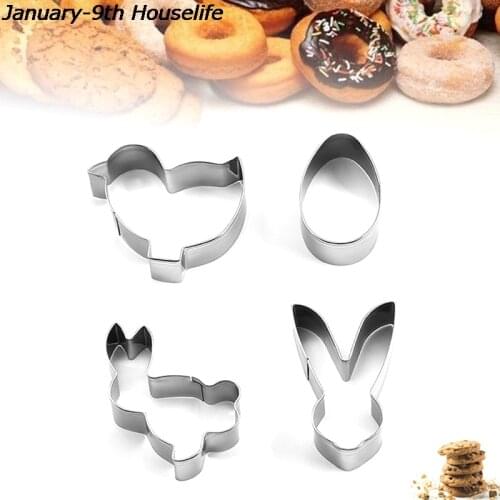 4pcs Stainless Steel Biscuit Mold Cutters Cookie 3D Bunny Rabbit Mould Cake Pendant Kitchen Baking Tools For Easter Decoration