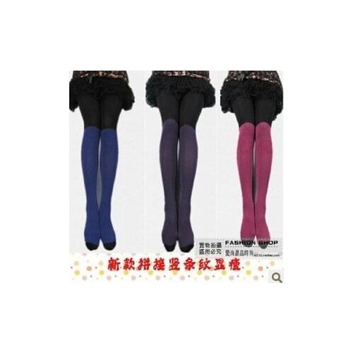 5pcs/lot New No Box Japanese Fashion Style Thin 120d Seamless Striped Patchwork Velvet Pantyhose Womens Clothing Hosiery Tights