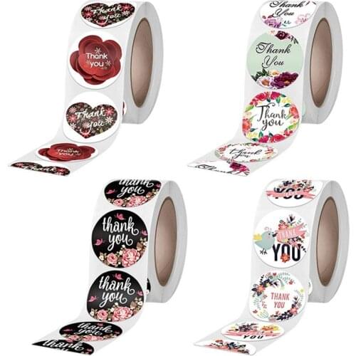 500pcs Thanks Gilding Round Labels Adhesive Sticker Flowers Envelope Seal Sticker Candy Bag Gift Box Packing Wedding Party Decor