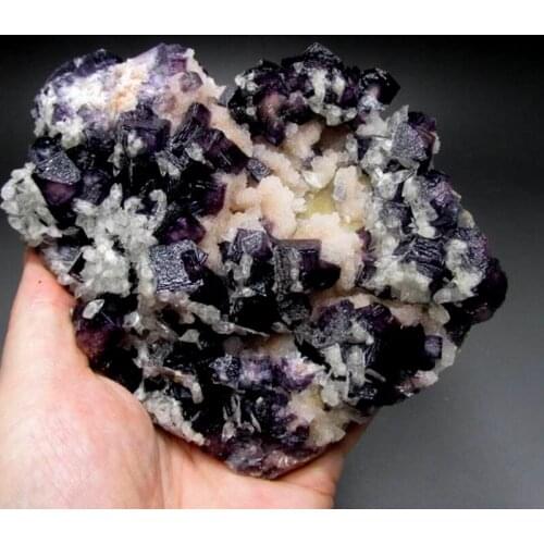858g Purple Fluorite Cluster w/ Calcite on Matrix - crystals and stones healing Mineral specimen Home Decor feng shui decoration