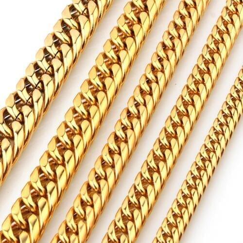 9-22mm Mens Necklace Stainless Steel Double Cuban Link Chain Gold Color Male Jewelry Gifts for Men