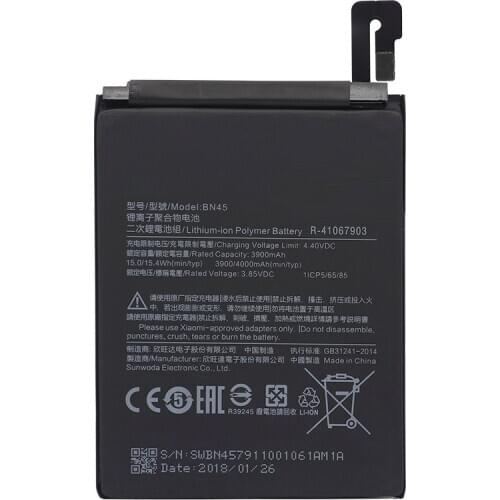 BN45 Mobile Phone Battery For Xiaomi Mi Note 2 Redmi Note 5 Replacement Battery High Capacity 3900mAh