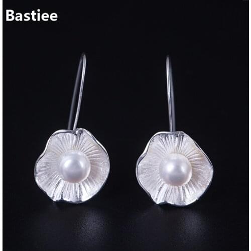 Bastiee Gingko Leaf Pearl Drop Silver Earrings 925 Women Jewelry Vintage Dangle Earings Ethnic Handmade Chinese Antique