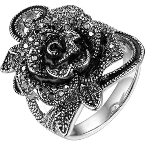 BONISKISS 2020 High quality Fashion Women 's Rings Vintage Black Rose Zircon Engagement Wedding Rings Womens Ring Jewelry