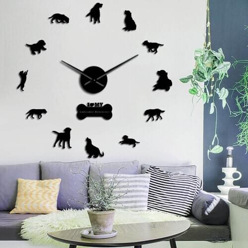 The Labrador Retriever Large Frameless Silent Wall Clock Dog Breed DIY Wall Art With Mirror Acylic Sticker Mirror Effect Sticker
