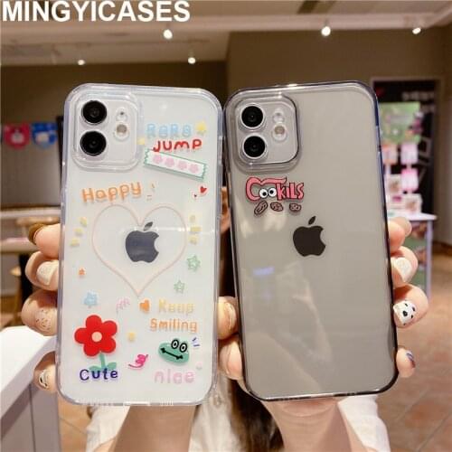 Cute Cartoon Frog Flower Heart Phone Case for IPhone 11 Pro MAX XS XR X 12 Mini 7 8 Plus Clear Soft TPU Shockproof Back Cover