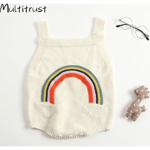 Baby Bodysuit Sling Rainbow Pattern Detachable Straps Outfit Kitted Button-Closure Sweet Jumpsuit Bodysuits