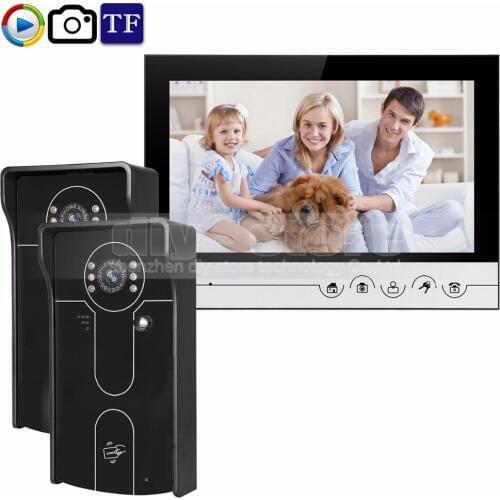 DIYSECUR 9inch Video Record/Photograph Video Door Phone Doorbell Waterproof HD RFID Camera Home Security Intercom System 2V1
