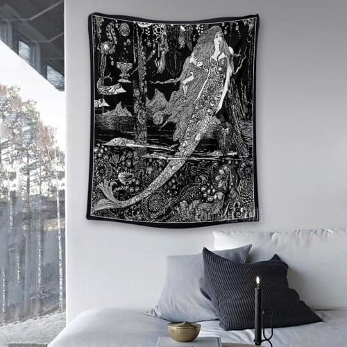 Mermaid Black Tapestry Bohemian Art Home Decor