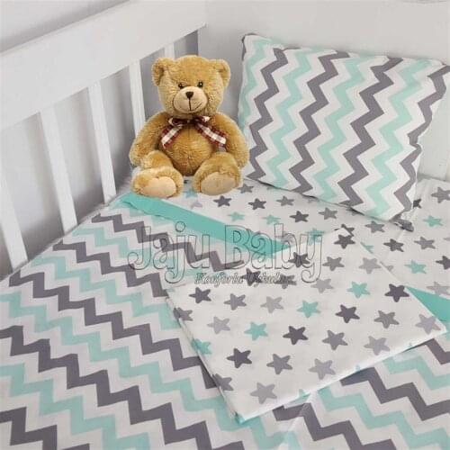 Jaju Baby Handmade, Mint Zigzag - Star Baby Duvet Cover Set, Baby Duvet Cover, Baby Bed Sheet, Baby Pillow