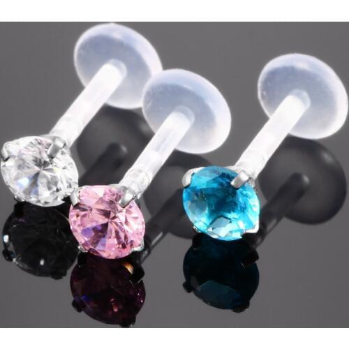 1PC PTFE Bioplast 16G Crystal Lip Rings Piercings Internal Thread Gem Labret Ring Piercing Ear Tragus Sexy Body Jewelry Piercing