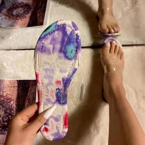 2021 Summer New Womens Flat Sandals Outdoor Open Toe Tie Dye Slippers Fashion Beach Shoes Plus Size 43