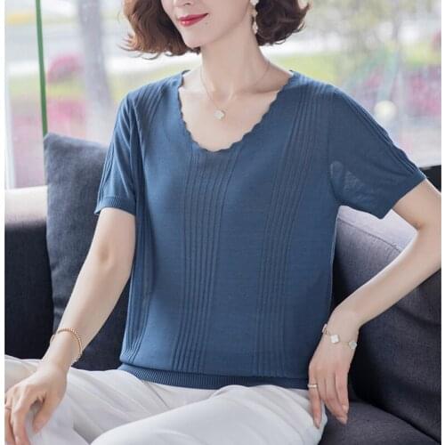 LJSXLS Knitted Thin Womens Sweater Summer Solid Ruched Elegant Pullovers Women Clothing Black Short Sleeve Sweter Mujer 2021
