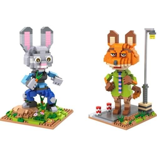 Disney cartoon Zootopia figures micro diamond blocks mini scenes nanobrick nick Wilde fox judy Hopps rabbit build brick toys