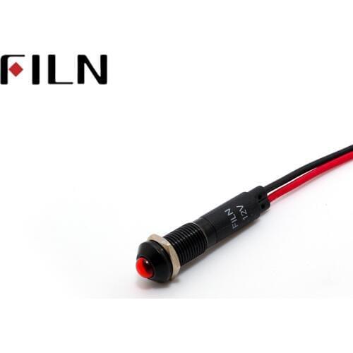 8mm FL1A-8SW-1 50pcs/bag black housing mini raised head red green yellow blue 12v led inidcator light with 20cm wire