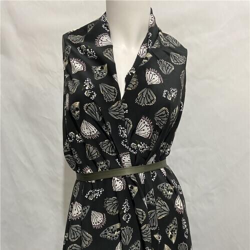 Fashion design print black 100% pure mulberry silk crepe de chine fabric 140cm width,SCDC1265