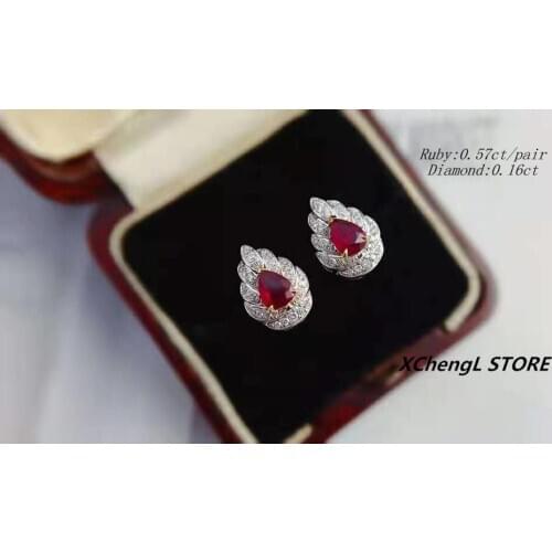 2020 New Fashion 18K (AU750) Real Gold Ruby Diamond Earrings Jewelry for Lady&Women&Wedding&Gift