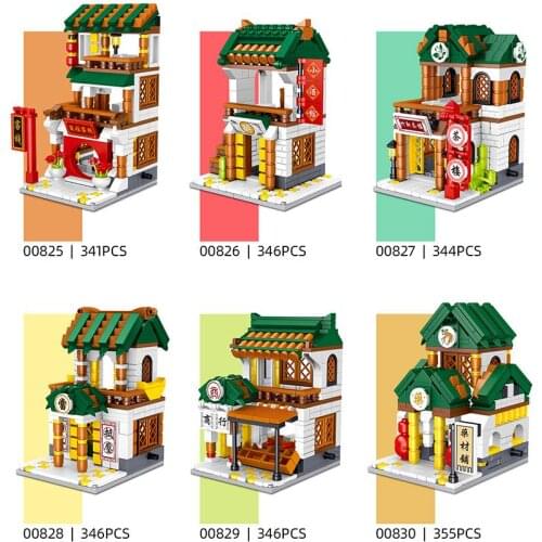 New Arrival City Street View Teahouse Inn Restaurant Building Blocks Ancient Store Series Kids Gift Educational Toy For Children