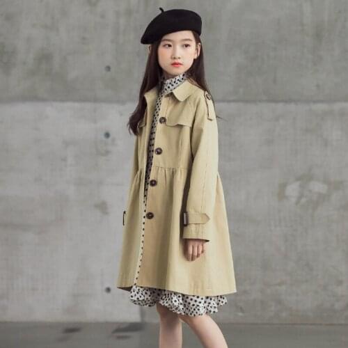Girls Autumn Windbreaker Jackets Girl New Windbreaker Big Girls Cotton Single-Breasted Coats Cloak Winter Long Trench Coat CL442