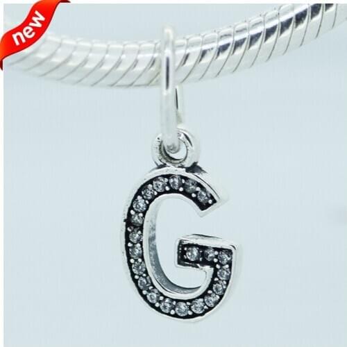 Fits Pandora Charms Bracelets Letter G with Clear Cubic Zirconia 925 Sterling Silver Beads Jewelry Free Shipping