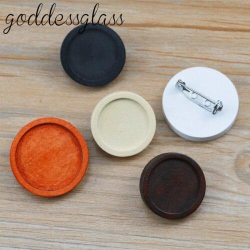 10pcs/lot Blank Cabochon Brooch Wood Base Settings 20mm/25mm/30mm Dia Round Bezel Tray Diy Brooches Pin Backs for Jewelry Making