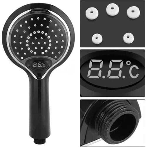 LED Multicolor 3 Colors Water Glow LED Light Handheld Shower Head Spray with Temperature Display High Pressure Rain Showerhead