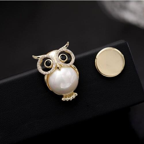 Cartoon Owl Brooch Micro-encrusted Zircon Pearl Collar Needle Magnet Brooch