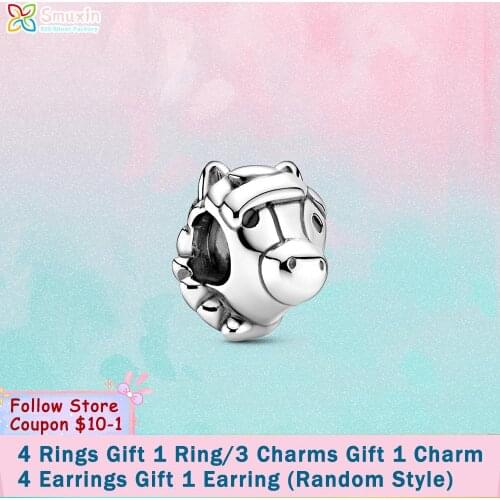 Smuxin 925 Sterling Silver Bead Horse Charm fit Original Pandora Bracelets for Women Jewelry Making Birthday Girl Gift