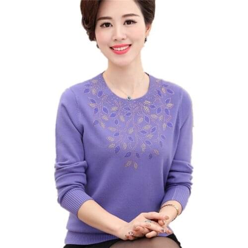 Middle-aged Womens Sweaters Autumn And Winter Long Sleeve Plus Size Knitted Sweaters Mother Clothing Wool Pullover Tops W1172
