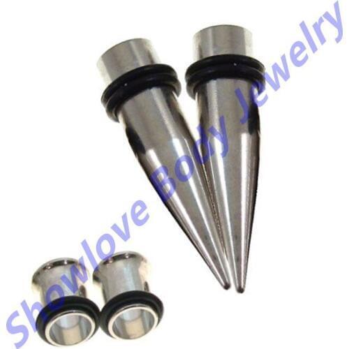 Showlove 2pair Stainless Steel Ear Gauge Taper Plug, 1 pair Stretcher Taper & 1 pair Flesh Tunnel 4g 2g 0g 00g Choose Your Size
