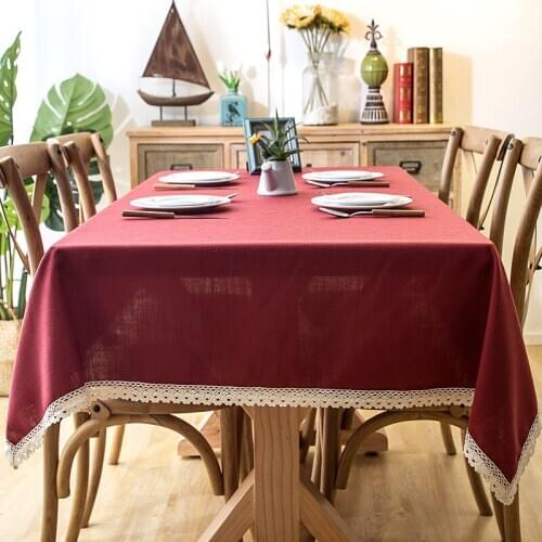 Nordic waterproof tablecloth pure pigment color imitation cotton and linen tassel lace geometric rectangular dining table coffee